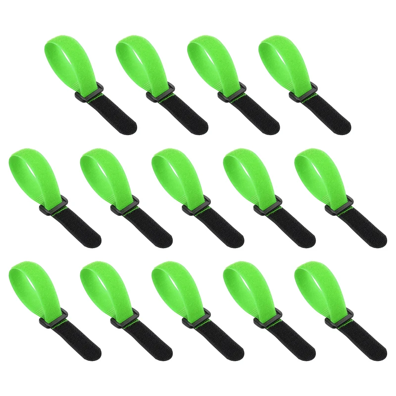 14pcs Reusable Cinch Strap 1.1"x8.3" Hook and Loop Cable Securing Strap Green