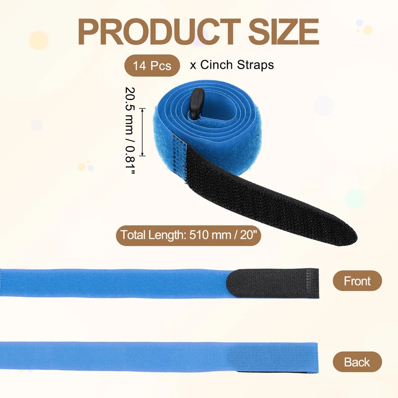 14pcs Reusable Cinch Strap 1.1"x20" Hook and Loop Cable Securing Strap Blue