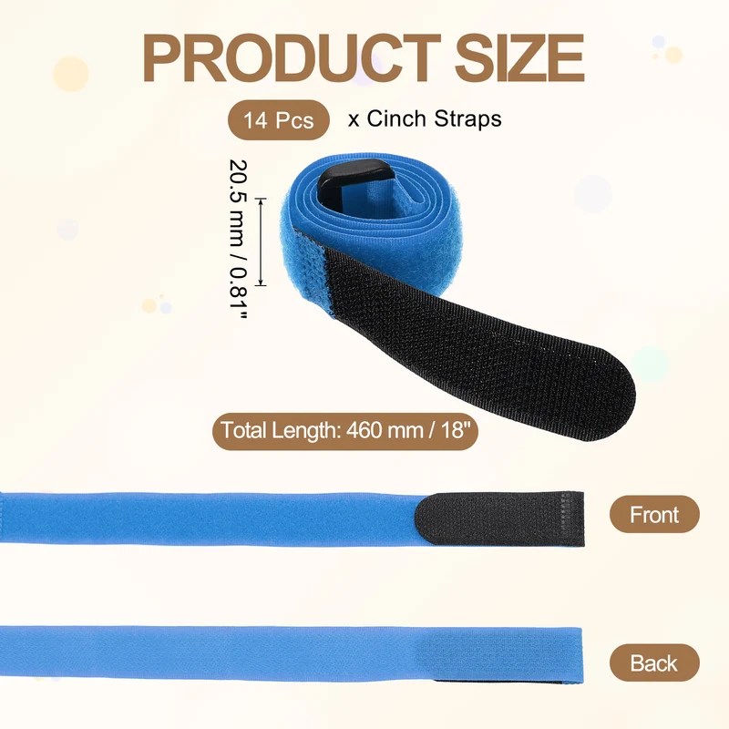 14pcs Reusable Cinch Strap 1.1"x18" Hook and Loop Cable Securing Strap Blue
