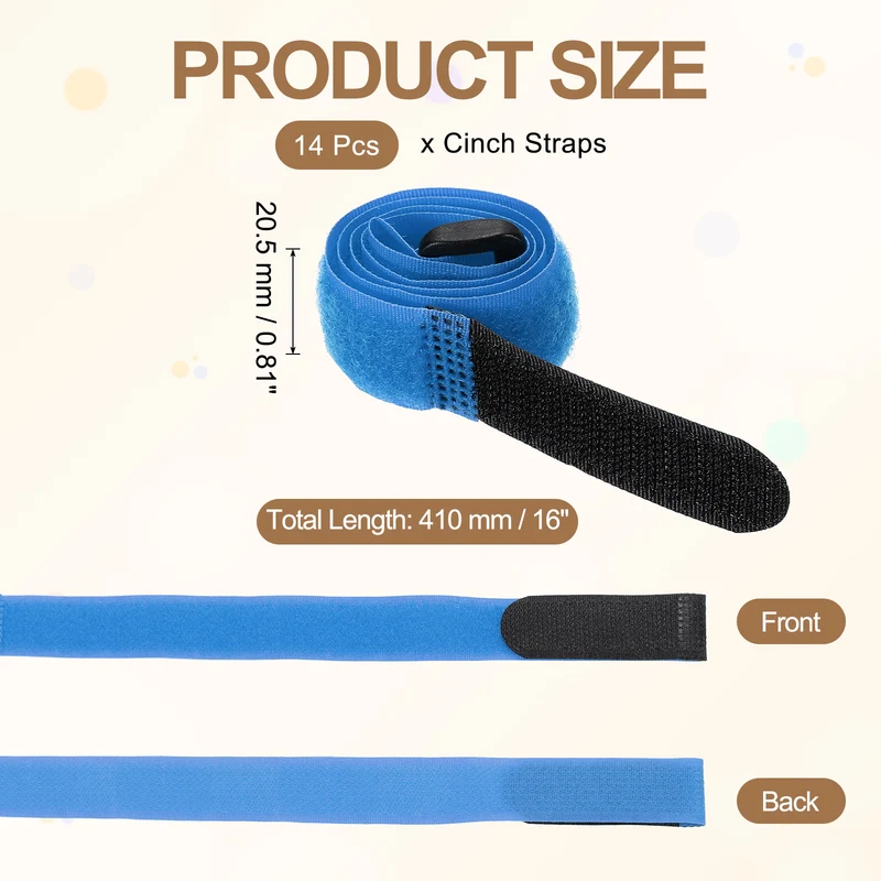 14pcs Reusable Cinch Strap 1.1"x16" Hook and Loop Cable Securing Strap Blue