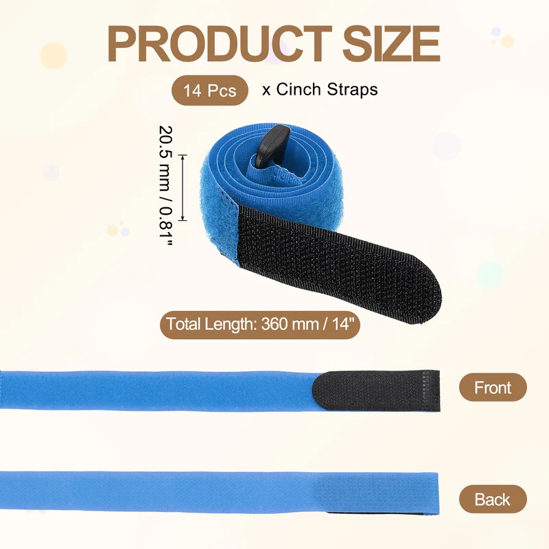 14pcs Reusable Cinch Strap 1.1"x14" Hook and Loop Cable Securing Strap Blue