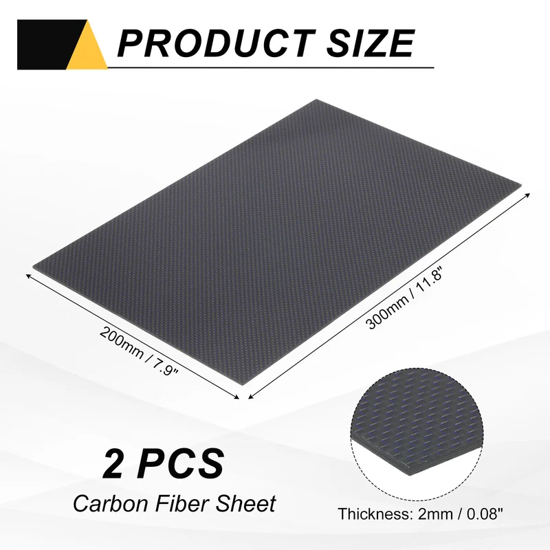 2 Pcs 3K Carbon Fiber Sheet 300x200x2mm Board with Blue Metallic Threads