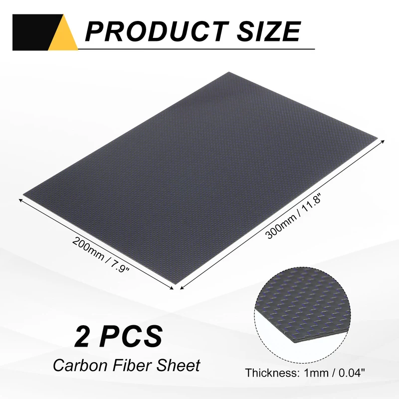 2 Pcs 3K Carbon Fiber Sheet 300x200x1mm Board with Blue Metallic Threads
