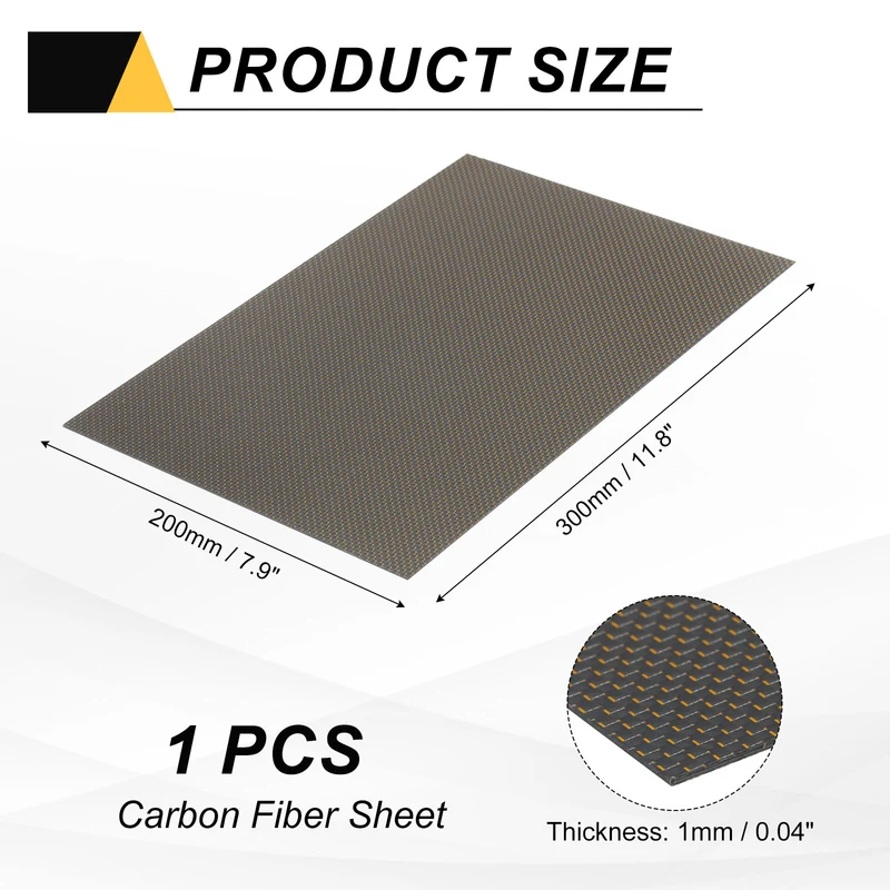 2 Pcs 3K Carbon Fiber Sheet 300x200x1mm Board with Gold Metallic Threads