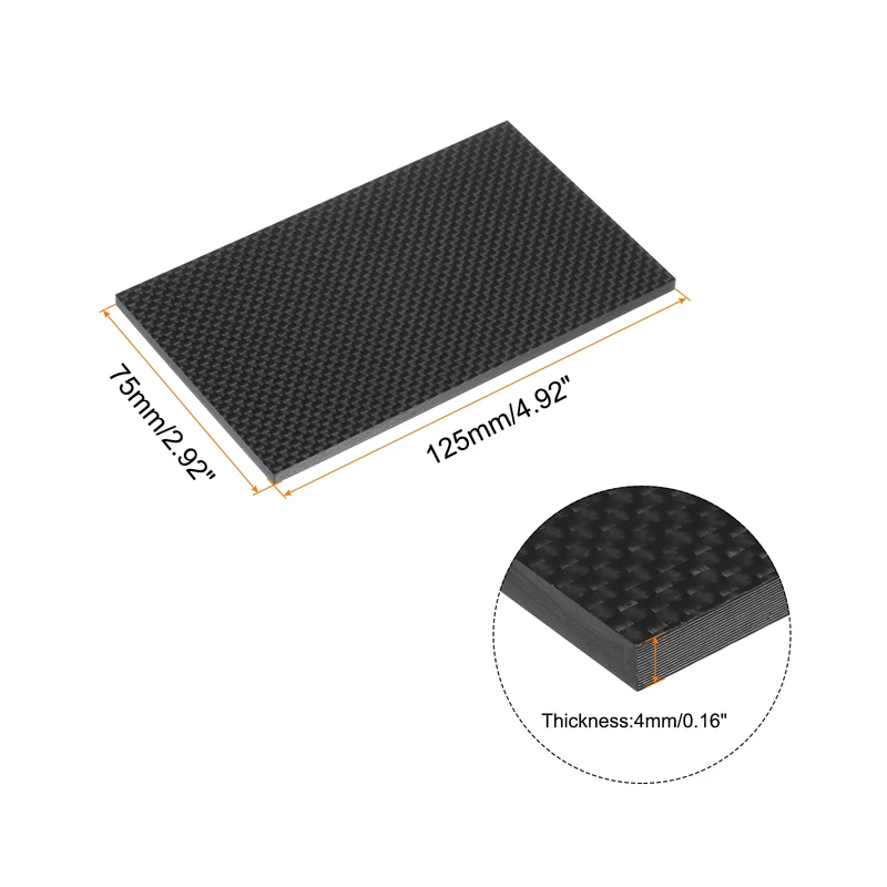 2 Pcs Carbon Fiber Sheet 125x75x4mm Glossy Surface Plain Weave Panel Sheet
