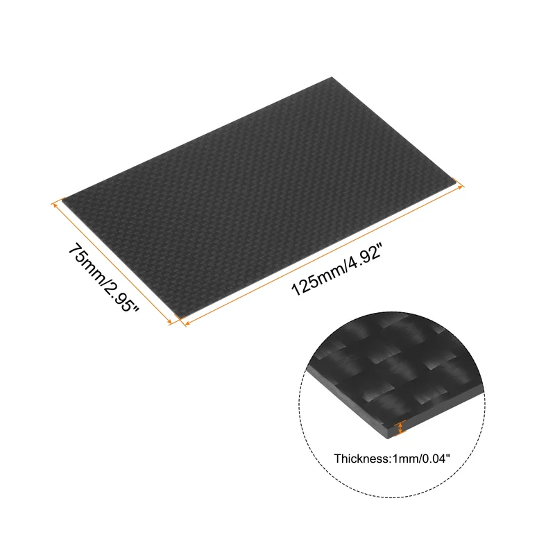 3 Pcs Carbon Fiber Sheet 125x75x1mm Glossy Surface Plain Weave Panel Sheet