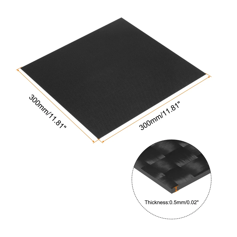 1 Pcs Carbon Fiber Sheet 300x300x0.5mm Glossy Surface Plain Weave Panel Sheet