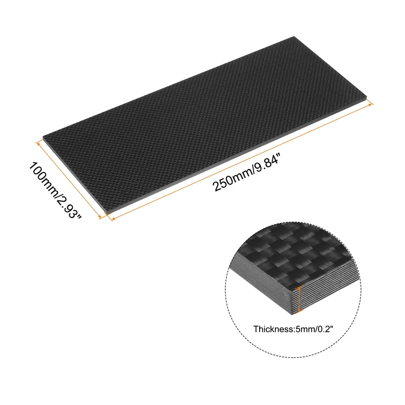 1 Pcs Carbon Fiber Sheet 100x250x5mm Glossy Surface Plain Weave Panel Sheet