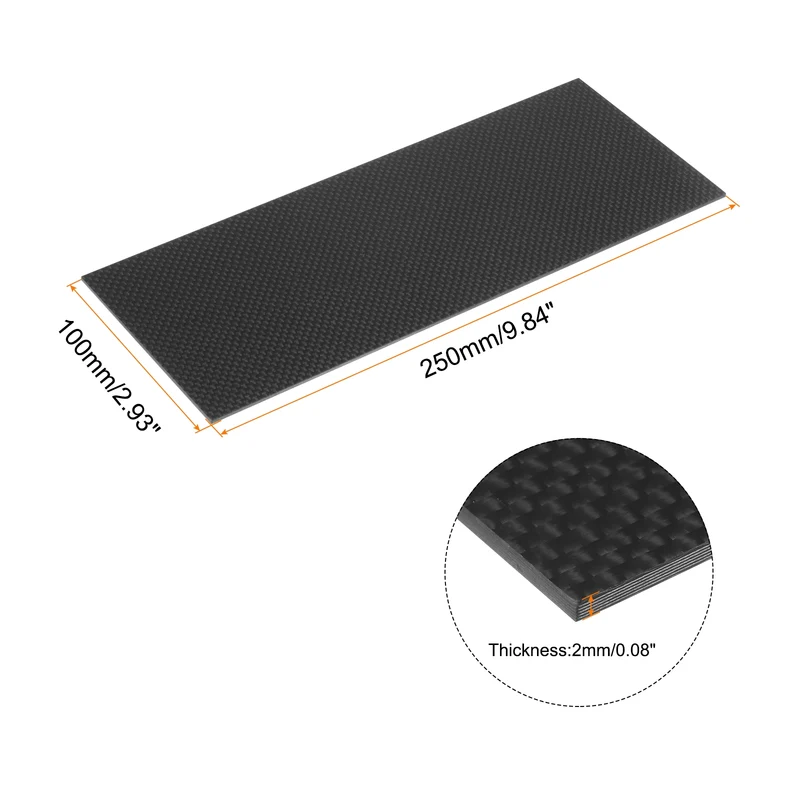 1 Pcs Carbon Fiber Sheet 100x250x2mm Glossy Surface Plain Weave Panel Sheet