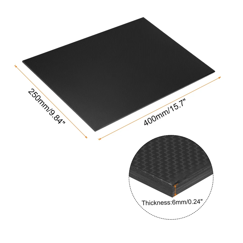 1 Pcs Carbon Fiber Sheet 400x250x6mm Glossy Surface Plain Weave Panel Sheet