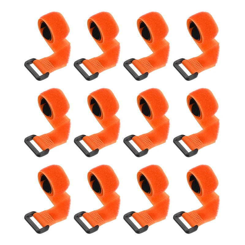 12Pcs 0.8"x11.8" Reusable Cinch Strap Hook and Loop Cable Securing Strap Orange