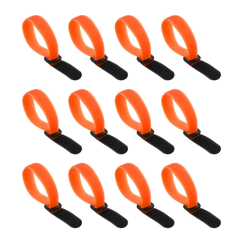 12Pcs 0.8"x9.8" Reusable Cinch Strap Hook and Loop Cable Securing Strap Orange