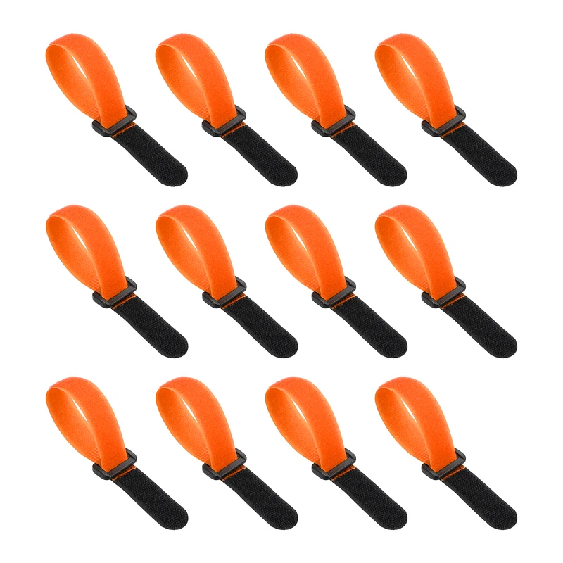 12Pcs 0.8"x8" Reusable Cinch Strap Hook and Loop Cable Securing Strap Orange