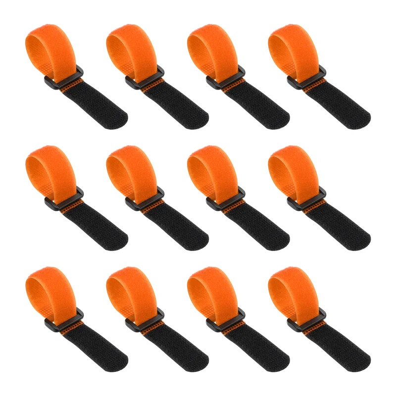 12Pcs 0.8"x6" Reusable Cinch Strap Hook and Loop Cable Securing Strap Orange