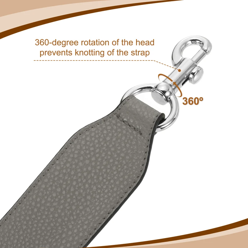 22.83" PU Leather Short Bag Strap with Clasp Grey Silver Buckle