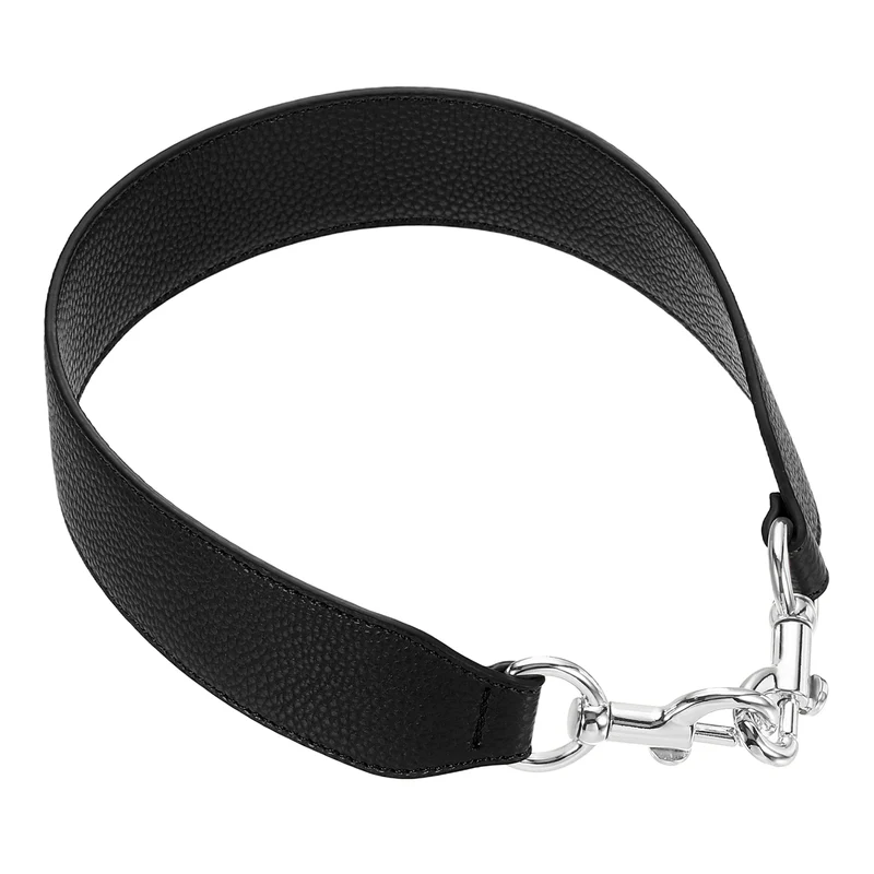 22.83" PU Leather Short Bag Strap with Clasp, Black, Silver Buckle