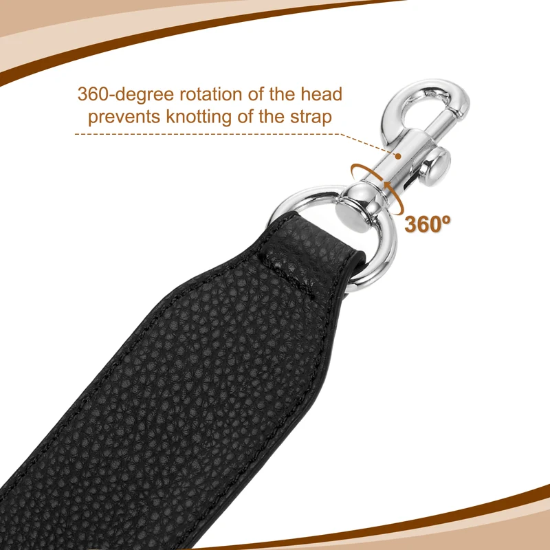 22.83" PU Leather Short Bag Strap with Clasp, Black, Silver Buckle