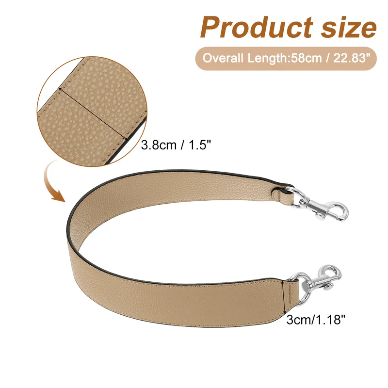22.83" PU Leather Short Bag Strap with Clasp, Tawny, Silver Buckle