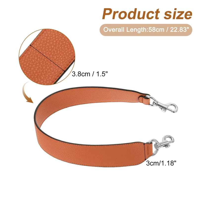 22.83" PU Leather Short Bag Strap with Clasp, Orange, Silver Buckle