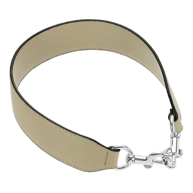 22.83" PU Leather Short Bag Strap with Clasp, Khaki, Silver Buckle