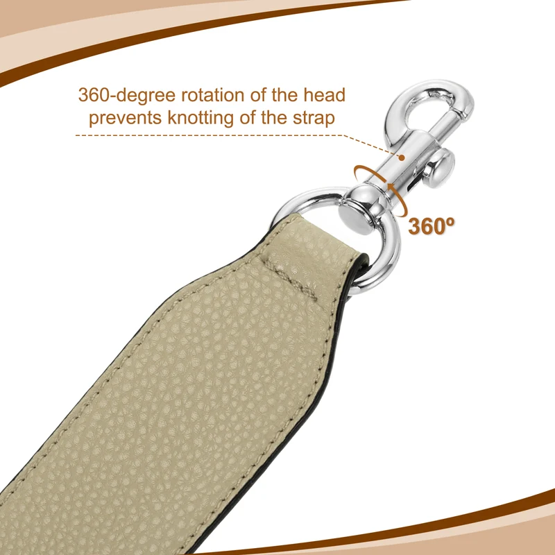 22.83" PU Leather Short Bag Strap with Clasp, Khaki, Silver Buckle