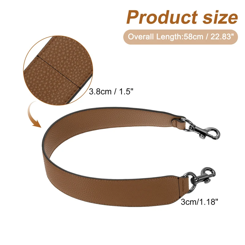 22.83" PU Leather Short Bag Strap with Clasp, Brown, Metallic Black Buckle