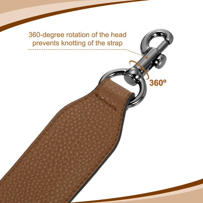 22.83" PU Leather Short Bag Strap with Clasp, Brown, Metallic Black Buckle