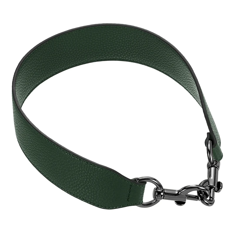 22.83" PU Leather Short Bag Strap with Clasp, Dark Green, Metallic Black Buckle