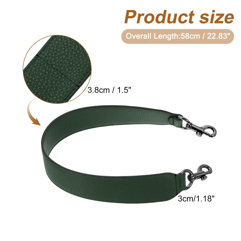 22.83" PU Leather Short Bag Strap with Clasp, Dark Green, Metallic Black Buckle