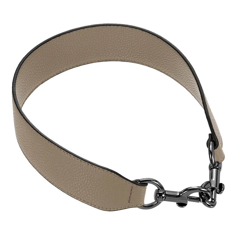 22.83" PU Leather Short Bag Strap with Clasp, Dark Khaki, Metallic Black Buckle