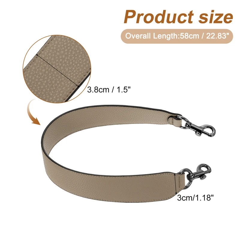 22.83" PU Leather Short Bag Strap with Clasp, Dark Khaki, Metallic Black Buckle