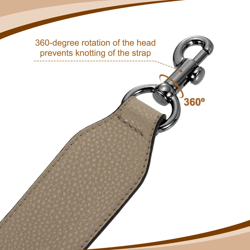 22.83" PU Leather Short Bag Strap with Clasp, Dark Khaki, Metallic Black Buckle