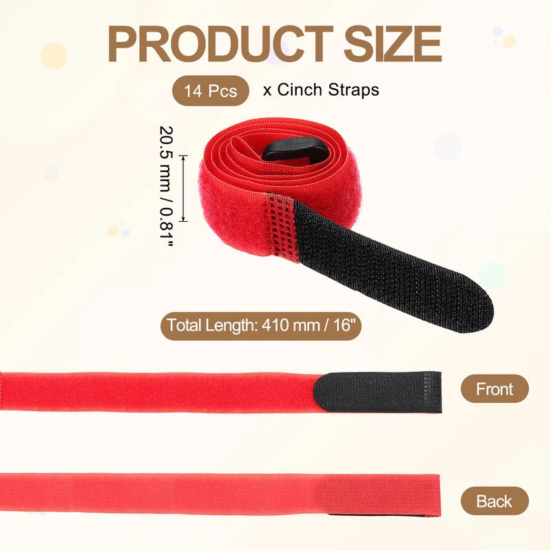 14pcs Reusable Cinch Strap 1.1"x16" Hook and Loop Cable Securing Strap Red