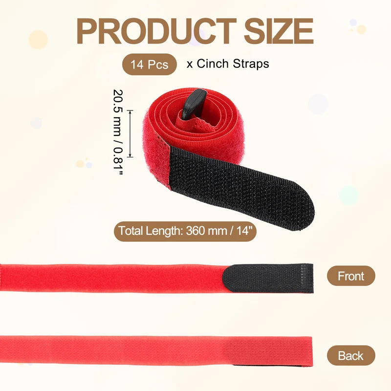 14pcs Reusable Cinch Strap 1.1"x14" Hook and Loop Cable Securing Strap Red