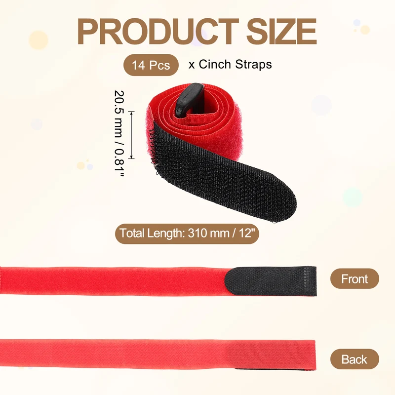 14pcs Reusable Cinch Strap 1.1"x12" Hook and Loop Cable Securing Strap Red