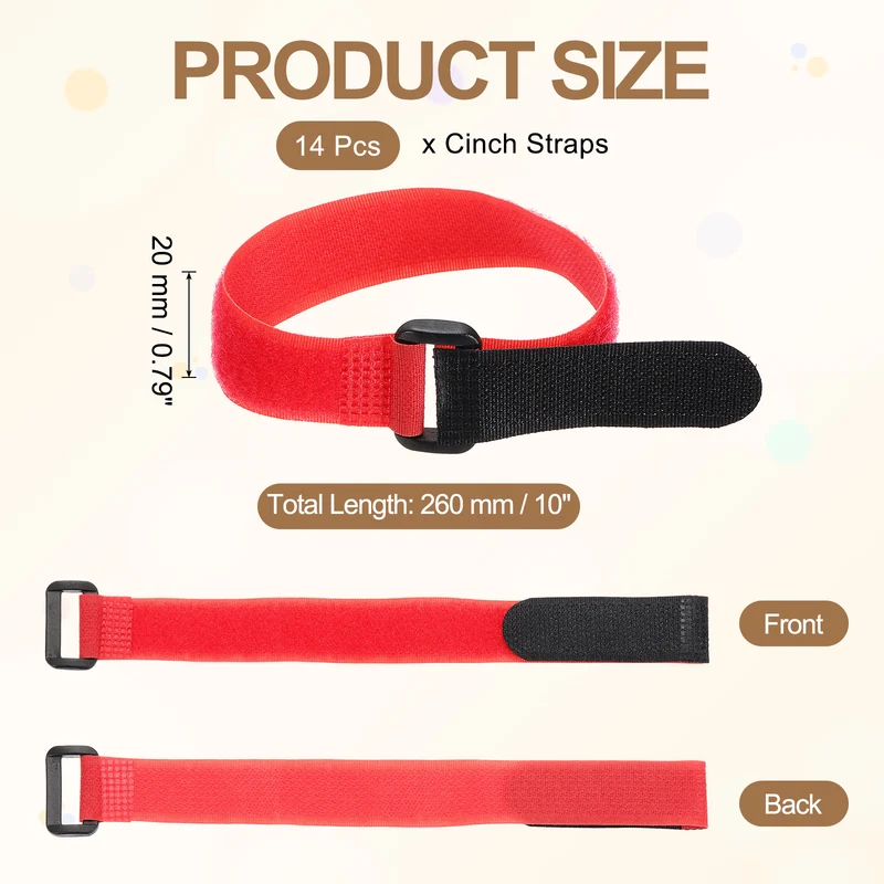 14pcs Reusable Cinch Strap 1.1"x10" Hook and Loop Cable Securing Strap Red