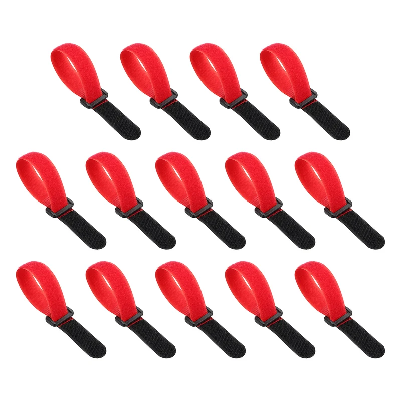 14pcs Reusable Cinch Strap 1.1"x8.3" Hook and Loop Cable Securing Strap Red
