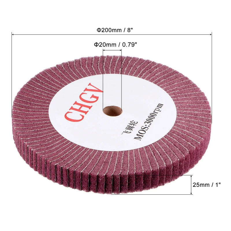 200mmx25mm 320 Grit Abrasive Cloth Nylon Wire Drawing Polishing Flap Wheel Red