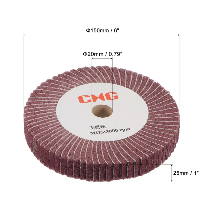 150x25mm 320 Grit Abrasive Cloth Nylon Wire Drawing Polishing Flap Wheel Red