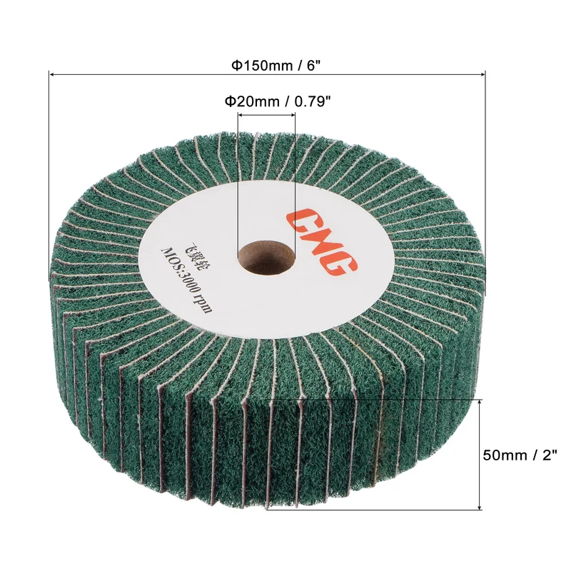 150mmx50mm 240 Grit Abrasive Cloth Nylon Wire Drawing Polishing Flap Wheel Green