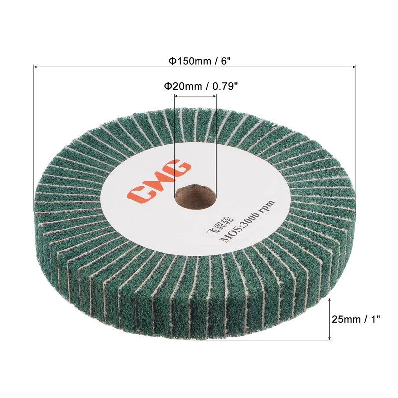 150mmx25mm 240 Grit Abrasive Cloth Nylon Wire Drawing Polishing Flap Wheel Green