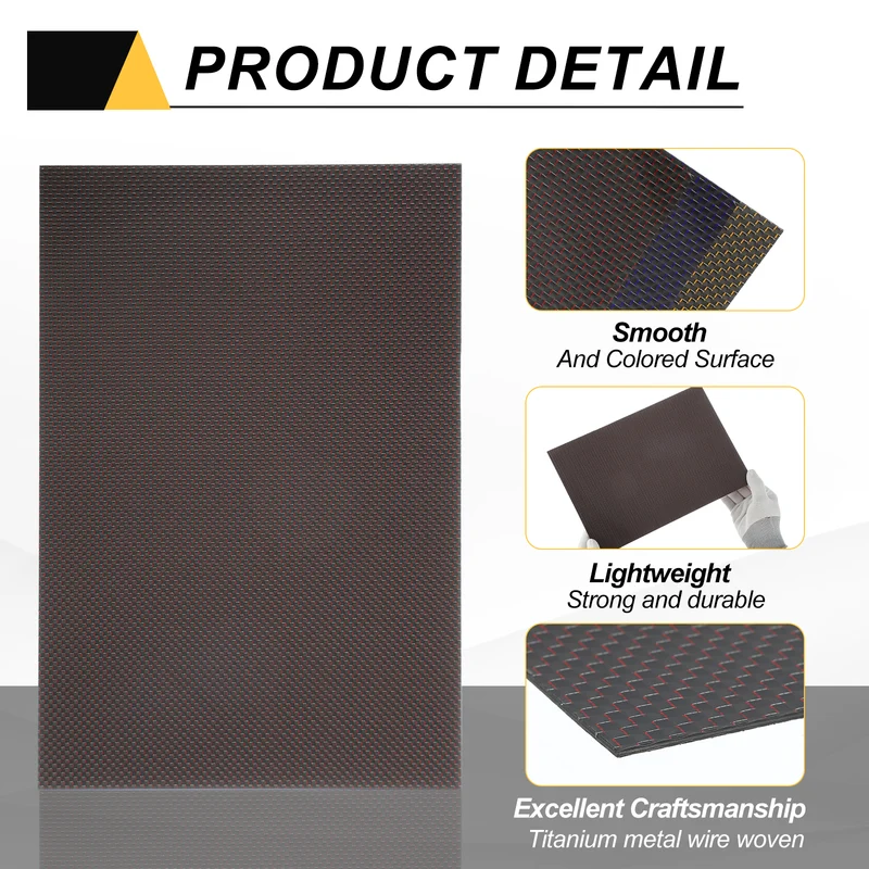 2 Pcs 3K Carbon Fiber Sheet 300x200x2mm Board with Red Metallic Threads