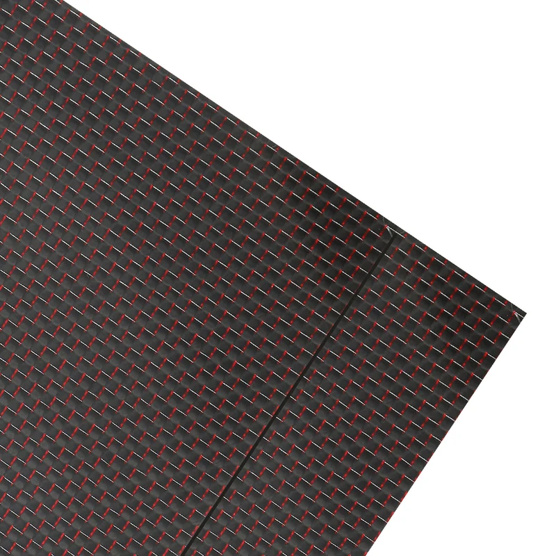 2 Pcs 3K Carbon Fiber Sheet 300x200x1mm Board with Red Metallic Threads