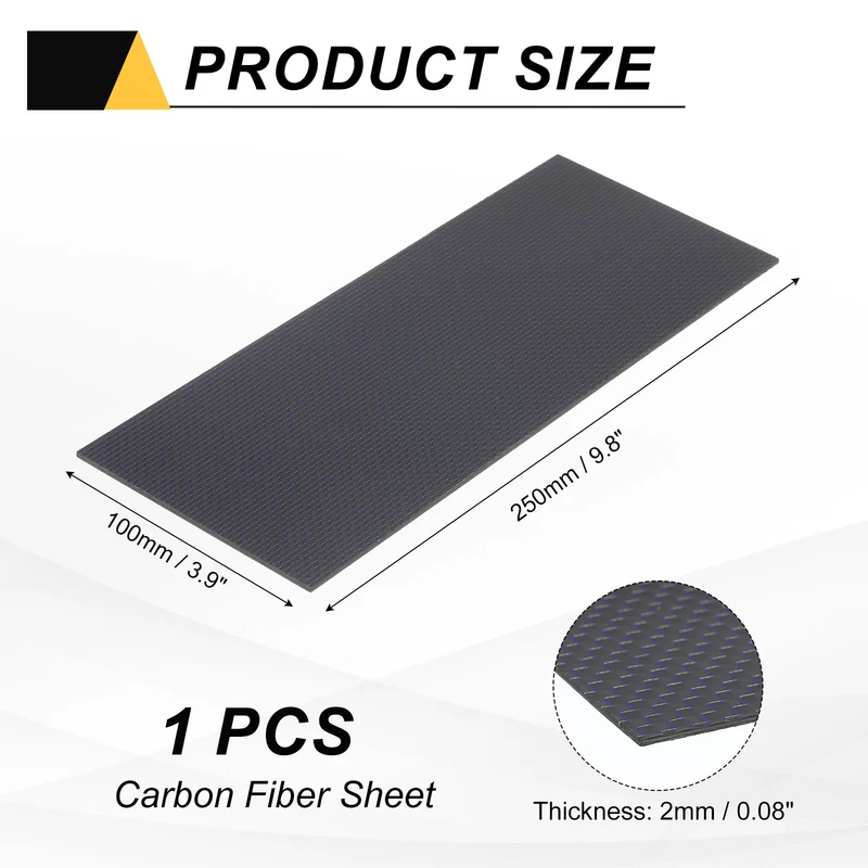 1 Pcs 3K Carbon Fiber Sheet 250x100x2mm Board with Blue Metallic Threads