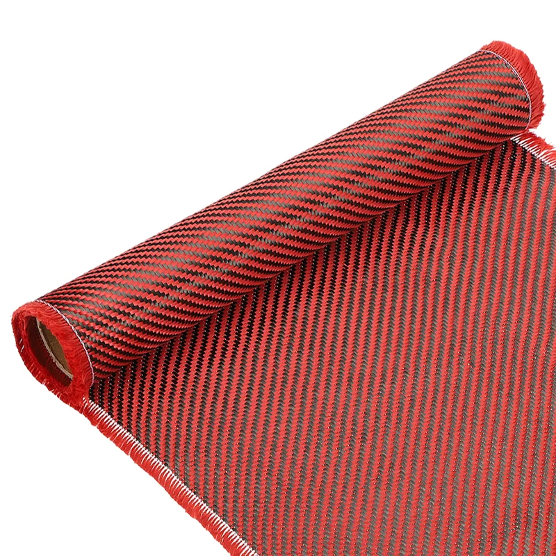 Carbon Fiber Fabric 4.9ft x 11.8" Sheet 2x2 Twill Weave 3K 220g Black/Red 2pcs