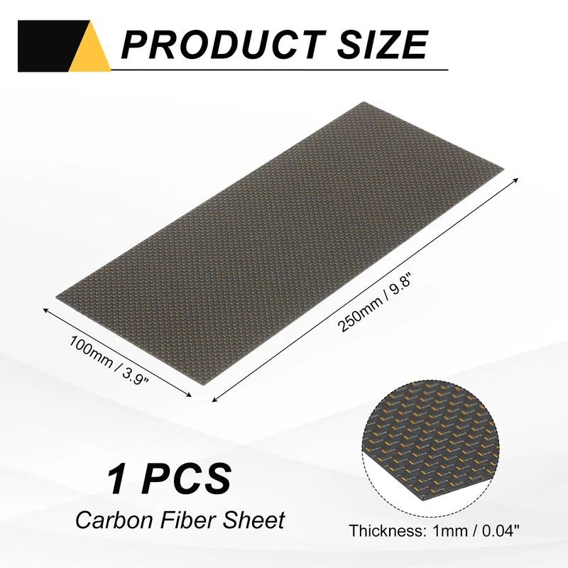 1 Pcs 3K Carbon Fiber Sheet 250x100x1mm Board with Gold Metallic Threads