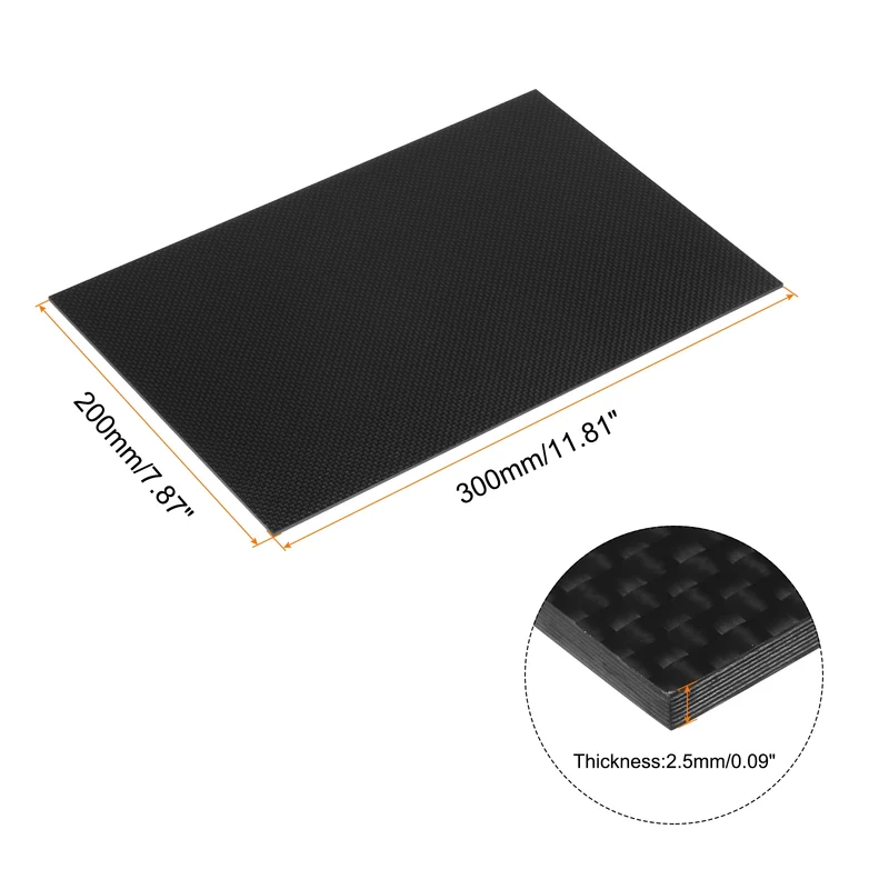 1 Pcs Carbon Fiber Sheet 200x300x2.5mm Glossy Surface Plain Weave Panel Sheet