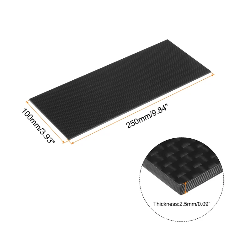 1 Pcs Carbon Fiber Sheet 250x100x2.5mm Glossy Surface Plain Weave Panel Sheet