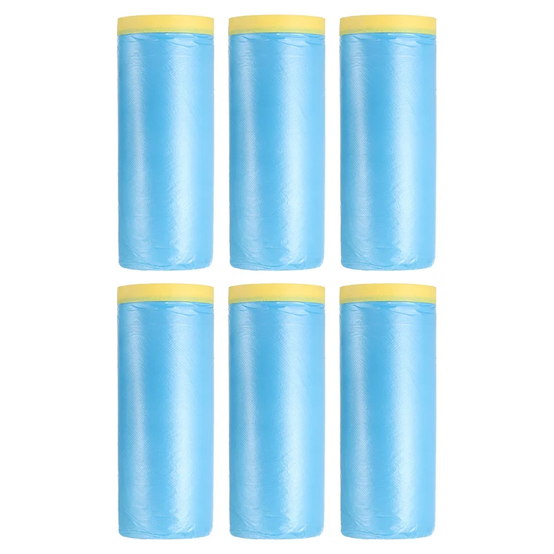 Pre-Taped Masking Film, 4.9ft x 82ft Medium-Tack Painters Tape Blue Film 6Pcs
