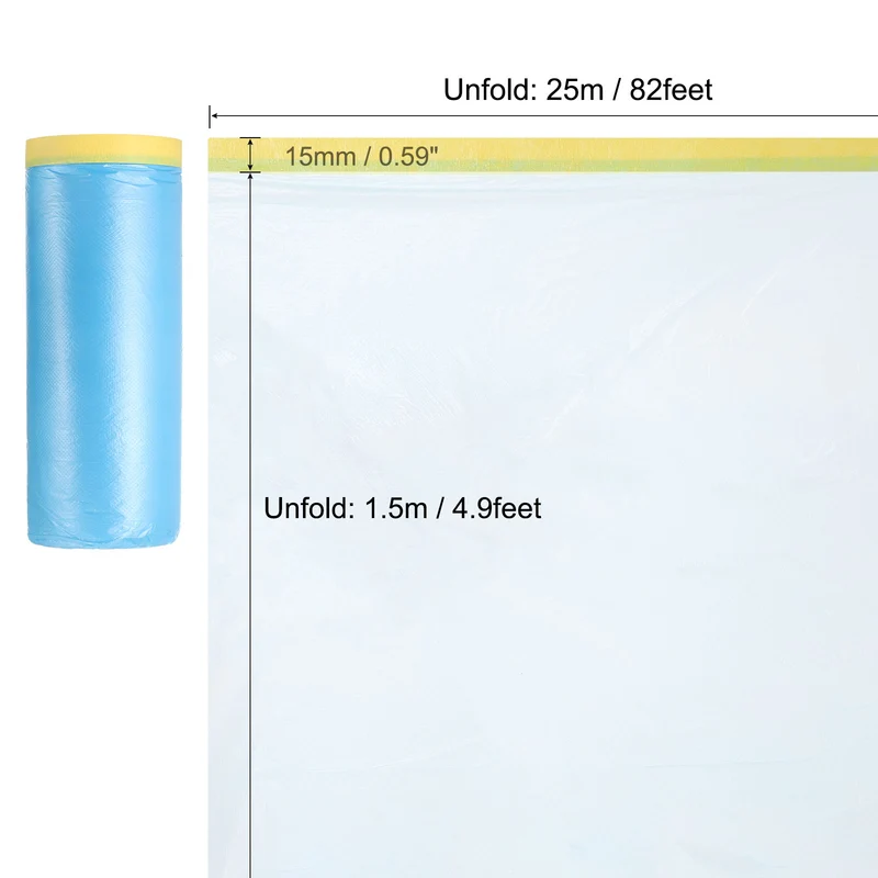 Pre-Taped Masking Film, 4.9ft x 82ft Medium-Tack Painters Tape Blue Film 6Pcs